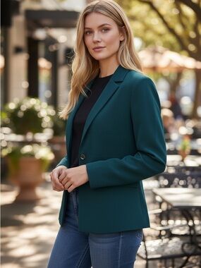 Kasper Women's Teal Green Button-Front Blazer
